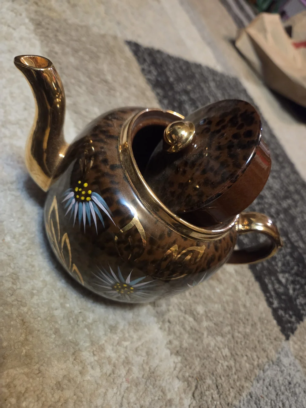 Vintage Sadler England Teapot Brown Gold Floral S498